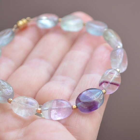 Fluorite Gemstone Bracelet with Gold Magnetic Clasp - Picture 7 of 8